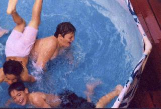 Robert and Alex swim with cousin Mikey - Summer '98