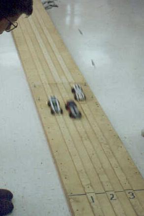 A race to the finish! - Pinewood Derby 1997